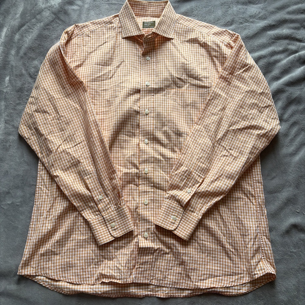 Gitman Bros Button Down Shirt Mens Large Orange Check Long Sleeve Made in USA - Picture 1 of 7